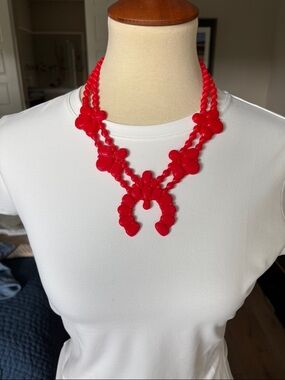 Vibrant Red Squash Blossom Style Statement Necklace